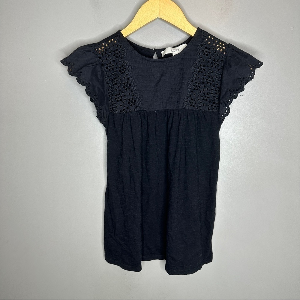 Loft petite Petite Ric Rac Yoke Mixed Media Top - Picture 2 of 7